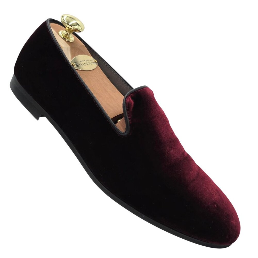 Italy To Boot Adam Derrick Mens 8M Garnet Red Velvet Dress Shoes Loafers Slipper - Picture 11 of 16